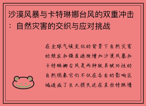 沙漠风暴与卡特琳娜台风的双重冲击：自然灾害的交织与应对挑战